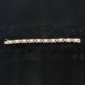 Diamond Accent Gold Plated Brass Heart Bracelet 7.5 inch length